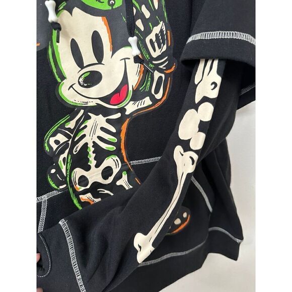 Disney Mickey Mouse Skeleton Halloween GITD Hoodie Jacket - Size Medium - Picture 7 of 9